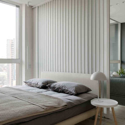 bedroom looking out on the skyline